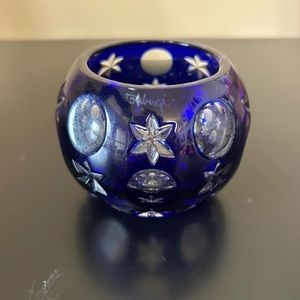 Vintage Faberge Cobalt Blue Cut Crystal Votive Candle Holder. NWOT